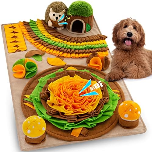 Pet Snuffle Mat for Dogs Hedgehog Puzzle Toy Large Sniffing Mat with Squeaky Mushrooms Portable Indoor/Outdoor Digging Mat for Foraging Skills & Stress Relief