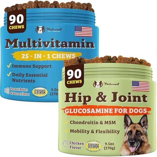 Natural Dog Company Dog Supplements for Seniors & Active Dogs - Multivitamin Chews & Hip & Joint Relief - Complete Nutritional Support for Joint Health, Vitamins for Dogs, Energy, & Vitality