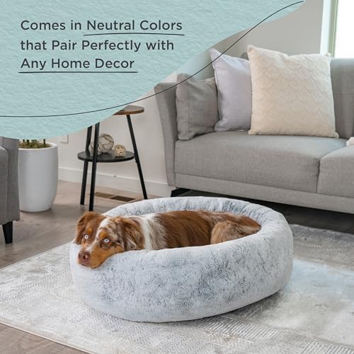 Best Friends by Sheri SnuggleSoft Faux Fur Calming Donut Bed for Dogs, Gray, Medium, 30x30
