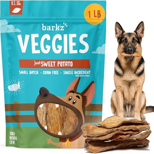 Barkz Veggies Sweet Potato Dog Treats – USA Grown Single Ingredient Dehydrated Slices – Sweet Potato Chews for Dogs with Sensitive Stomachs – Grain Free, No Fillers – 1 lb