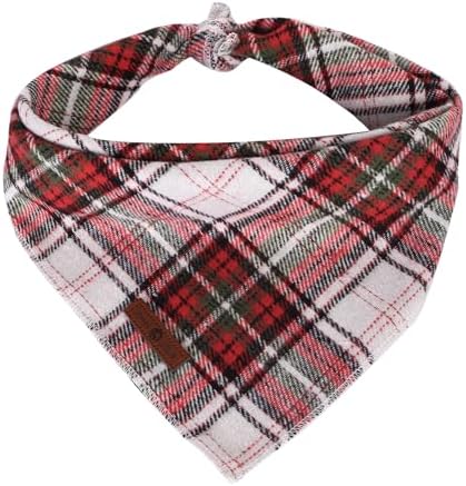 Lionet Paws Christmas Dog Bandana Washable Cotton Handkerchief Scarf Triangle Red Green Plaid Grey, Large (Pack of 1), Medium, Red