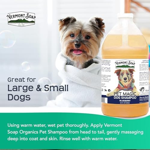 VERMONT SOAP Organic Pet Shampoo, Blueberry Natural Dog Shampoo, 64 oz