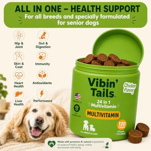 Senior Dog Multivitamin Vibin' Tails - 24-in-1 Soft Chews Chicken 120ct