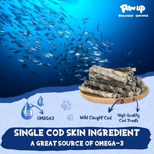 PAWUP Dog Treats Cod Skin Rolls, Fish Treat for Dogs, 8 oz (30-35 Count)
