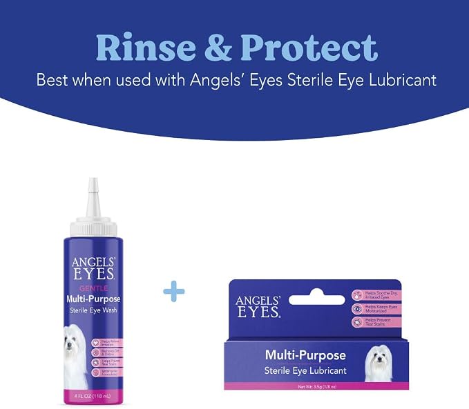 Angels' Eyes Multi-Purpose Sterile Eye Wash 4 oz Eye Cleaner and Rinse, Tear Stain Reducer for Allergies, Debris, Mucus, Irritation and Weepy Eyes for All Dogs with Boric Acid