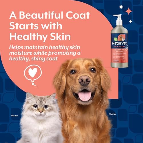 NaturVet – Salmon Oil Skin & Coat Plus Omegas | Supports Healthy Skin & Glossy Coat | Natural Source of Omega-3 & 6 Fatty Acids | for Dogs & Cats (17 oz Oil)