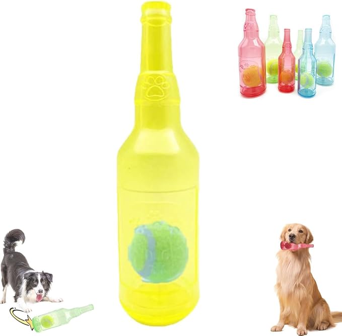LELEBEAR Dogs Play Bottle Toy, Interactive Dog Chew Toy with Tennis Ball, Dog Toys Water Bottle Cruncher (Yellow, Large: 9.64 * 2.95in)