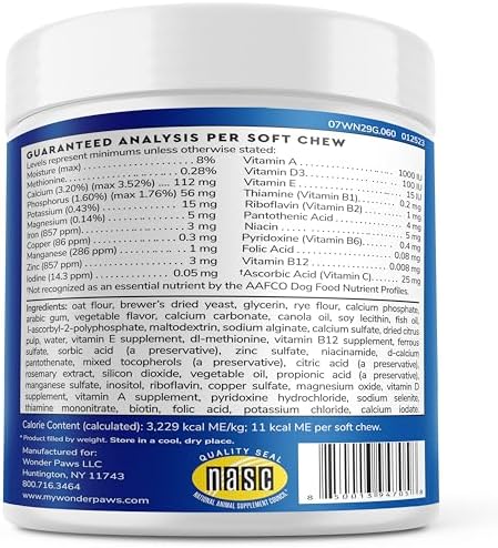 WONDER PAWS Premium Multivitamin for Dogs Daily Multi for Immune, Mood, Joint, Skin, Heart & Digestive Health - 21 in 1 Dog Multivitamins for Optimal Health Essential - 60 Multivitamin Dog Chews