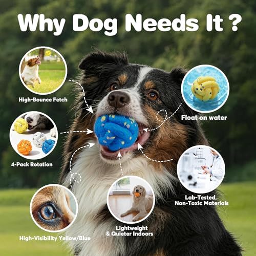 FOFOS Dog Balls for Aggressive Chewers, Floating ETPU, 4-Pack