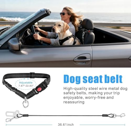 Idepet Stainless Steel 3-in-1 Dog Car Seatbelt, 2-Pack, Black
