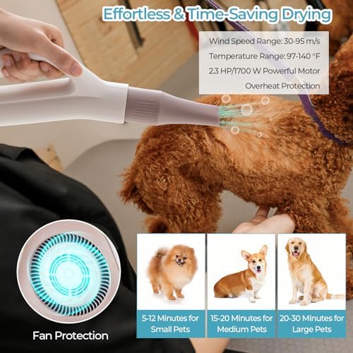 Tangkula Dog Dryer, Pet Blow Dryer with Smart LED Touch Screen, 4 Nozzles, Adjustable Temperature & Airflow, Negative Ion Function, High Velocity & Low-Noise Dog Hair Dryer for Pet Grooming