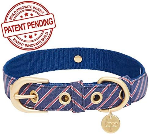 Blueberry Pet Adjustable Dog Collar with Metal Buckle and 2 Detachable Bowtie - Blue Asymmetric Stripe, Neck 13-16.5", for Medium Breed