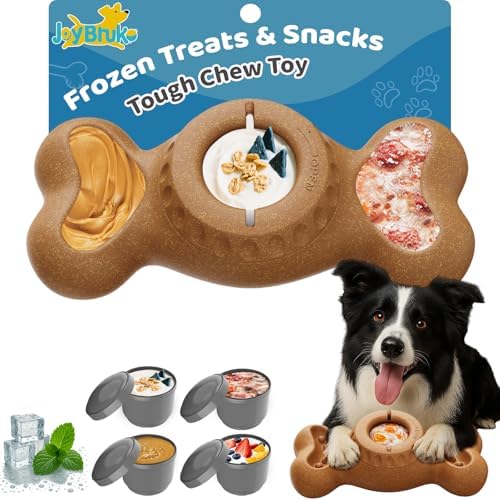 Enrichment Frozen Dog Treat Dispensing Interactive Chew Toy, Brown | with 4 Mold Cups, for Aggressive Chewers Large Dogs to Keep Them Busy, Coffee Wood Puzzle Licking Toy, Indoor & Outdoor