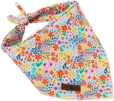 Lionet Paws Spring Summer Wildflowers Cosmos Corn Dog Bandana Washable Cotton Handkerchief Scarf Triangle, Large (Pack of 1), Medium, White