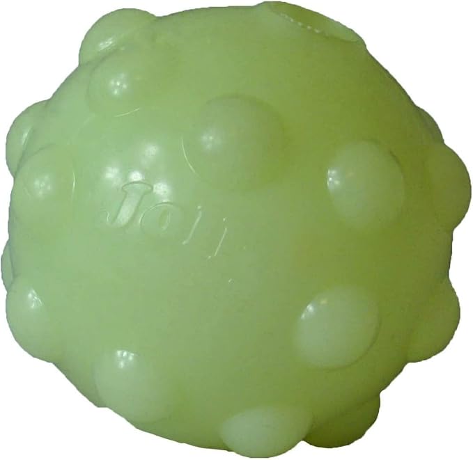 Jolly Pets Jolly Jumper Bouncing Treat Dog Ball, 4 in Large, Glow | High, erratic-bounce treat ball with gum-massaging nodules - glows in the dark