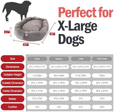Majestic Pet Micro Velvet Dog Bed, 52 Inch X-Large, Round Washable, Vintage