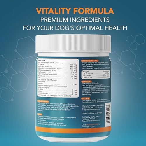 NOVEHA 180 Soft Chews for Dogs – with Lutein, Astaxanthin & Omega-3 from Fish Oil – Support for Overall Wellness – Made in USA – Chicken Flavor – 90 Chews x 2 Pack