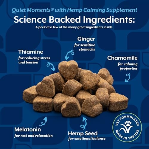 NaturVet Quiet Moments Plus Hemp Calming Aid Soft Chews for Dogs, Count of 120, 60 CT
