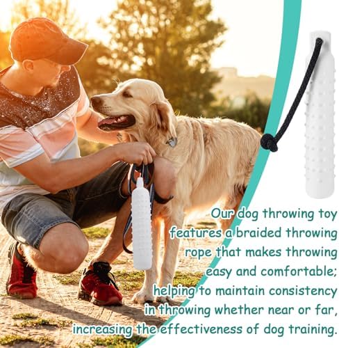 Blueweenly White and Black Dog Bumper Toy Training Dummy, 4 Pcs | Plastic Lightweight Floats on Water, Textured with Rope for Fetch, Pool Outdoor Retrieving, Summer Water Play