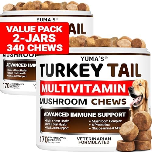(2 Pack) Turkey Tail Mushroom for Dogs - 340 Ct - Mushroom Chews for Dogs | Lipoma Lumps and Bumps - Immune Health, Digestive, Skin, Joint Vitamin Support Guard Buddy - Multivitamin Supplement