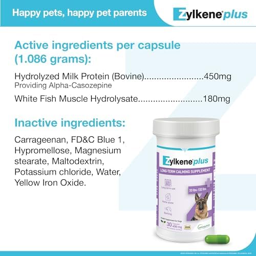Vetoquinol Zylkene Plus Long-Term Calming Supplement with Alpha-Casozepine and White Fish Muscle Hydrolysate for, Large, White