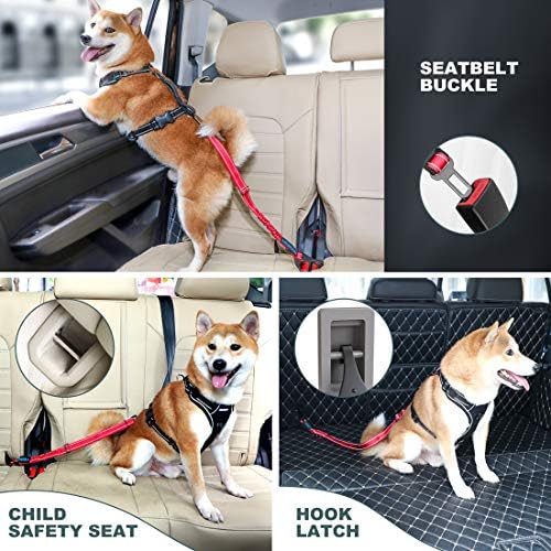 IOKHEIRA Dog Seat Belt 3-in-1 Car Harness - Red