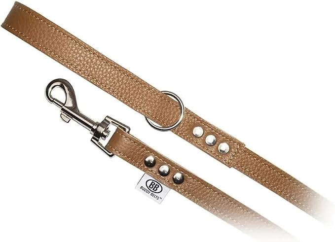 BUDDY BELT All Leather Premium Leash - Pebble Grain Caramel (3/4" x 4')