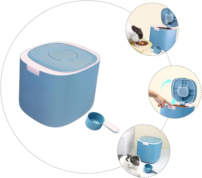 SOLUSTRE 11l Airtight Pet Food Storage Bin with Sealing Lid Fog Matte Finish Cat, 11l, Blue