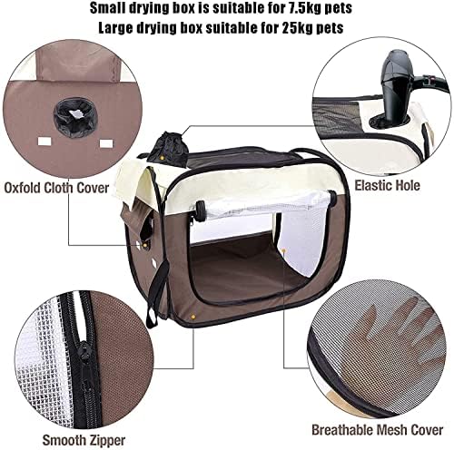 3 in 1 Dog Hair Dryer, Portable Pet Drying Box, Professional Grooming Brush Mini Pet Blower, Adjustable Speed Force Blow-Dryer with Hose and 3 Nozzle,L (Size : S) (Large)