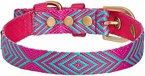 Blueberry Pet Southwestern Tribal Lozenges French Pink Adjustable Dog Collar with Metal Buckle, Neck 19.5-26", for Large Breed
