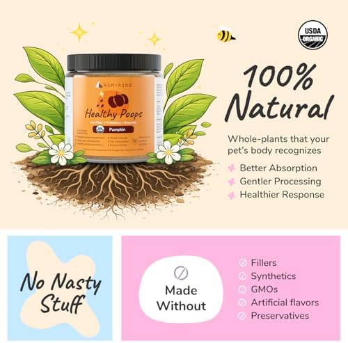 kin+kind Healthy Poops – USDA Organic Pumpkin Powder for Dogs and Cats – Prebiotic Pumpkin Powder, Supports Probiotic Activity – 8 oz