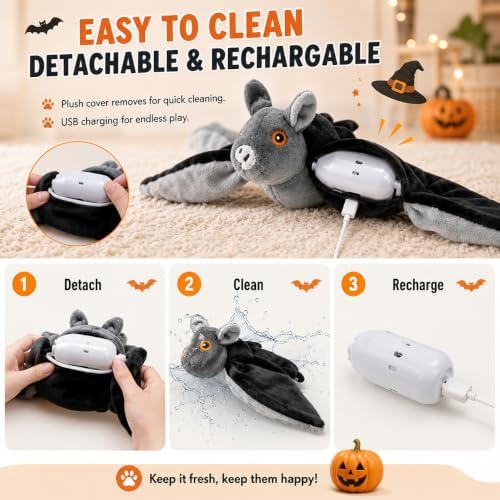 Flying Bat Dog Toy, Flying Bat Toy for Dogs, Flapping Bird Interactive Cat Toy, Cute Flapping Wings Electric Teasing Cat/Dog Toy, Hanging and Ground Play (1Pc)