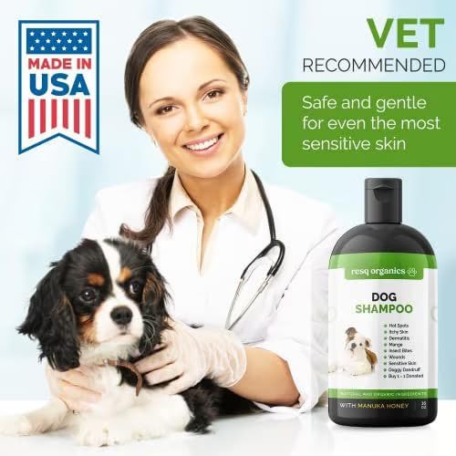 Hypoallergenic Dog Shampoo, Cleans and Soothes Dry Flakey Skin 16oz | Reduce Dandruff, Shedding, Calms Itching, Scratching, Organic Aloe & Manuka Honey Softens Fur Moisturizes and Deodorizes
