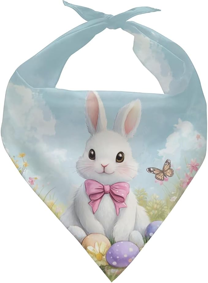Forchrinse Easter Bunny Dog Bandana Pet Triangle Scarf Accessories Puppy Kerchief Polyester Dog Scarf, One Size, Medium, Polyester, Easter Bunny Print