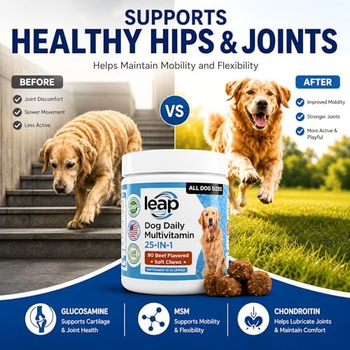 Multivitamins &Supplements for Dogs - Krill Oil, Omega 3,6,9, pre&probiotics, Essential Vitamins, for Hip & Joints, Skin &Coat,Digestive, Immunity Support (90 Chews)