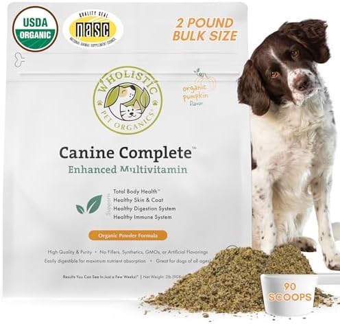 Organic Dog Vitamins with Organic Pumpkin Protein, 2 Lb, 90 Scoops | Daily Dog Multivitamin with Prebiotics, Probiotics for Immune Support, Skin Coat, Digestion, Stool Quality - Canine Complete