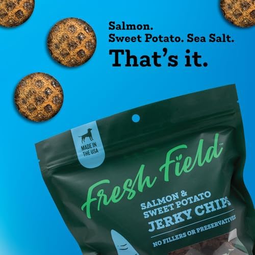 Fresh Field Salmon & Sweet Potato Jerky Chips, 5 oz – All-Natural Dog Treats, USA Made, No Fillers, Omega-3 Rich (Pack of 2)