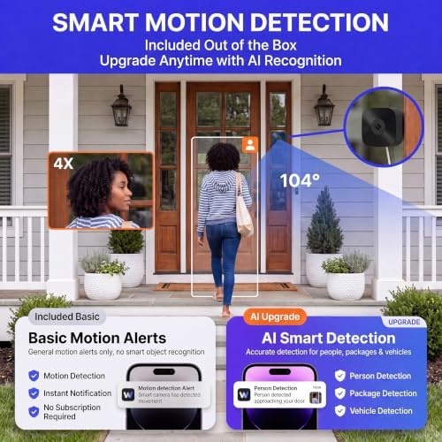 No-Drill Window Camera, 3MP 2K Camera for Home Security, View Outside Through Glass, Color Night Vision, Motion Alerts, 24/7 Recording, Dual-Band WiFi (Black, Square)