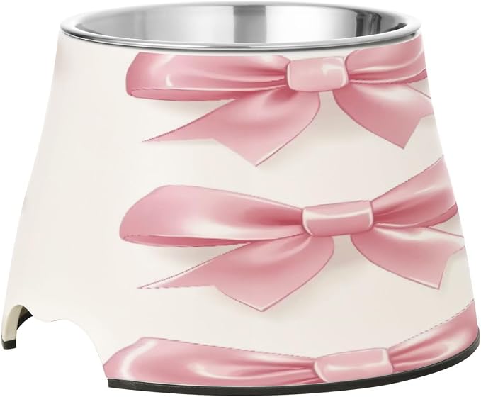 Blueangle Elevated Dog Bowls with Stainless Steel - Non-Slip 2.3 Cup High Capacity Pet Dish for Spinal Health & Ribbon Bows Design（172）