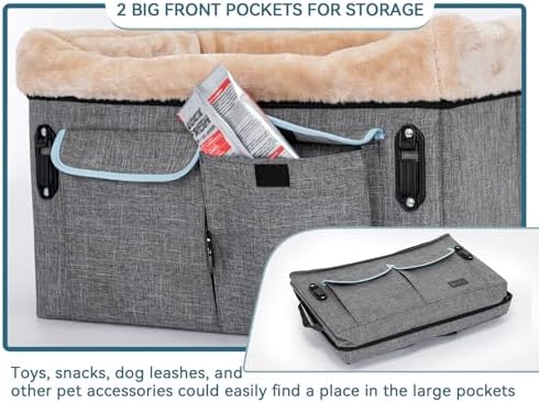 Petsfit Dog Car Seat, Medium/2 Small Dogs Up to 45 lbs, Washable Pad, Light Grey