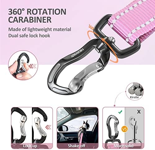 IOKHEIRA Dog Seatbelt - Adjustable Reflective Bungee, Aluminum Swivel Carabiner