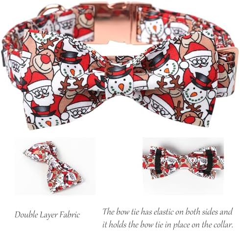 Lionet Paws Christmas Dog Bowtie Collar - Cute Cotton Adjustable Winter Dog Collar with Bowtie for Small Medium Large Dog Girl Boy Gift, M, Neck 13.5-22in