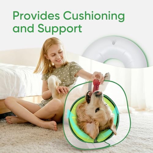 Supet Raised Inflatable Dog Cone After Surgery - Adjustable Recovery Donut Collar with Removable Shield to Stop Licking Wounds & Protect Stitches - Soft Dog Cone Alternative for Medium Dogs (Kiwi,M)