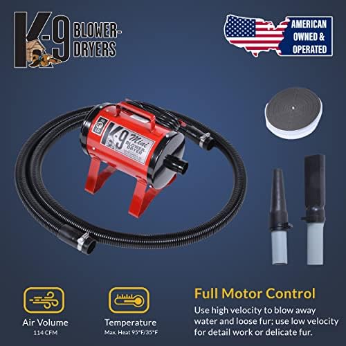 Electric Cleaner Company ECC Mini K-9 High-Velocity Dog Dryer – Portable Pet Blow Dryer with 2 Speeds, 10' Hose & Tips, Metallic Blue