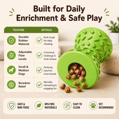 Treat Dispensing Dog Toy, Puzzle Toy for Small & Medium Dogs, Slow Feeder | Interactive treat dispensing toy keeps dogs busy with reward play, encourages problem solving, provides mental stimulation