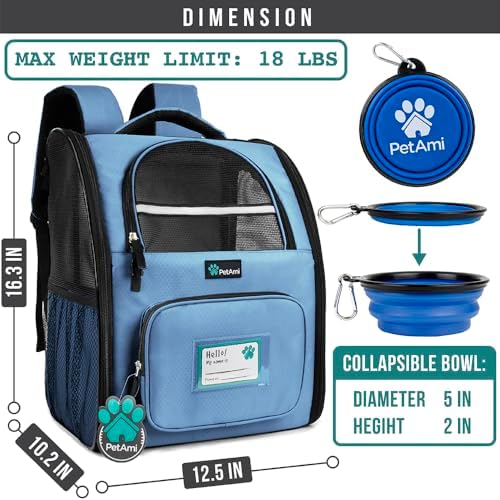 PetAmi Dog Backpack Carrier, Airline Approved, Light Blue