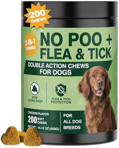 2 in 1 Control Coprophagia & Flea Tick Supplement-200 Chews Flea and Tick Prevention Chews-Natural Soft Treats with Digestive Enzymes Probiotics