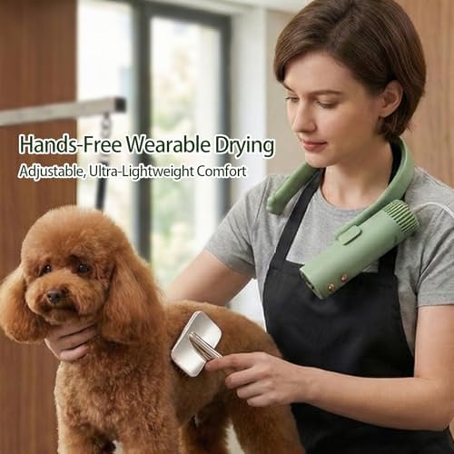 Neck Dryer for Pet Grooming 1400W High Velocity - Hands-Free Neck Band Pet Hair Blow Dryer, Low Noise Negative Ion Pet Grooming Dryer with 4 Heat/Cool Modes Quiet Neck Dryer for Dogs Cats Home & Salon