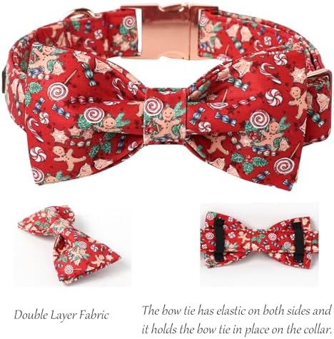 Lionet Paws Christmas Dog Collar, Cute Winter Red Dog Collar for Large Dogs, Adjustable Cotton Gingerbread Man Pet Collars for Medium Large Dogs