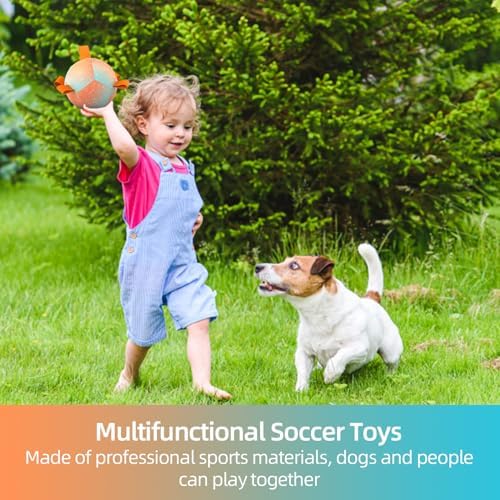QDAN Small Puppy Dog Balls Toys, Dog Soccer Ball with Straps, 5 Inch | Interactive Toys for Tug of War, Premium Pet Training Ball, Puppy Birthday Gifts for Small Dogs, Gradient Orange